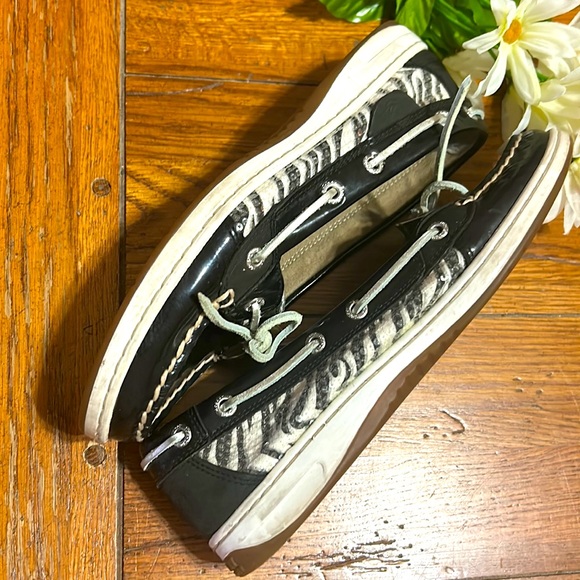 SPERRY⛵️TOP-SIDER Leather/Fabric Black Boat Shoes🦓Zebra Print Size 7.5 Women’s - Picture 4 of 12